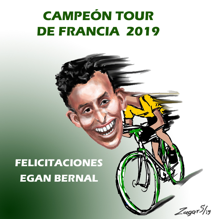 Caricatura Egan Bernal campeón tour de Francia 2019